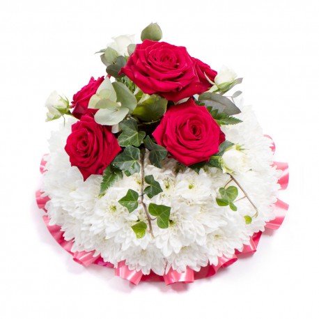 SYM-344 White MASSED Rose Posy with Red Rose Spray