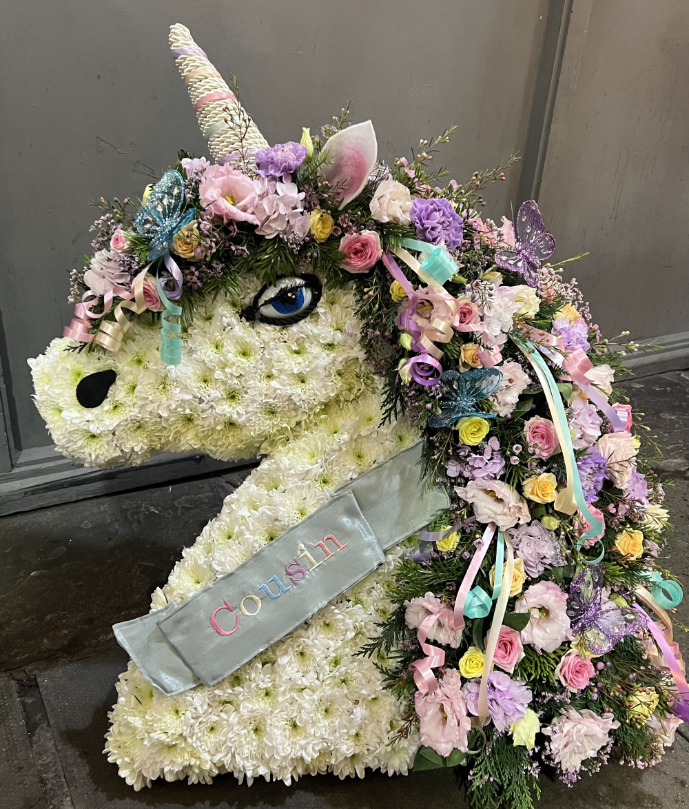 Unicorn head funeral tribute