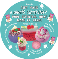 What’s cracking bomb gift pack - What’s cracking gift pack 
You’re a cracker bath blaster
Xmas pud soap
Pink Christmas bath blaster
Mint condition bath mallow Island tiara
Island tiara bath creamer 
Gift wrapped